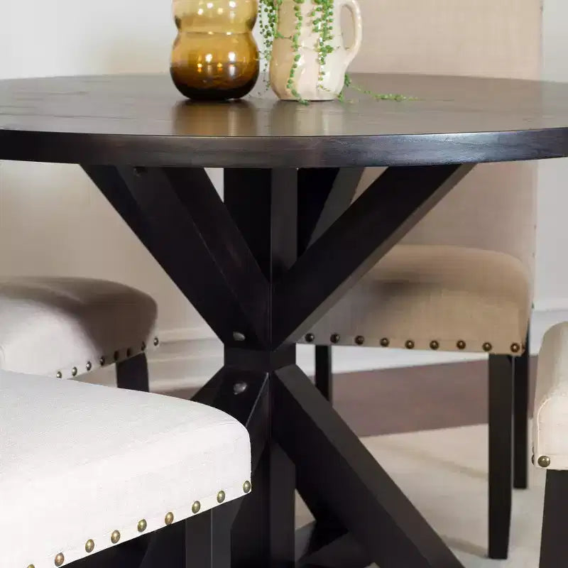Set da pranzo rotondo per 4 persone con gambe incrociate blu/grigio/beige