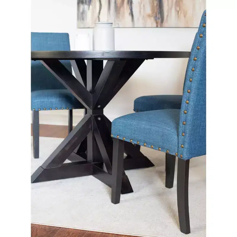 Set da pranzo rotondo per 4 persone con gambe incrociate blu/grigio/beige