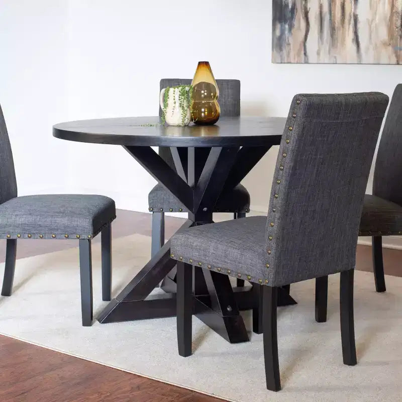 Set da pranzo rotondo per 4 persone con gambe incrociate blu/grigio/beige