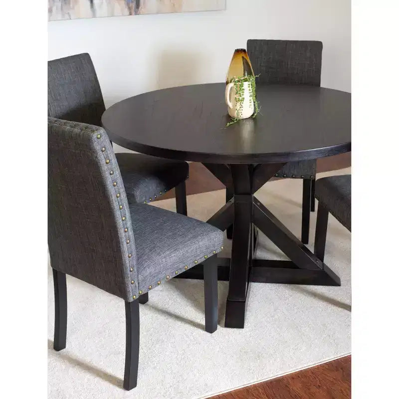 Set da pranzo rotondo per 4 persone con gambe incrociate blu/grigio/beige