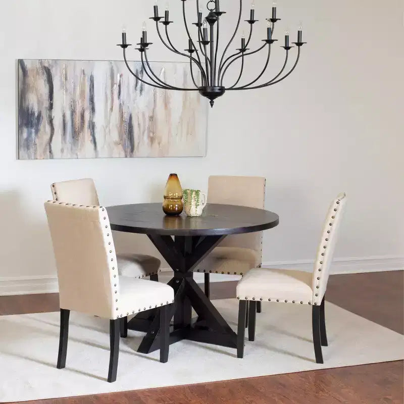 Set da pranzo rotondo per 4 persone con gambe incrociate blu/grigio/beige