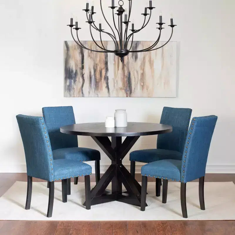 Roundhill Furniture Mytzi 5-piece Dining Set, Cross-Buck Dining Table with 4 Stylish Chairs