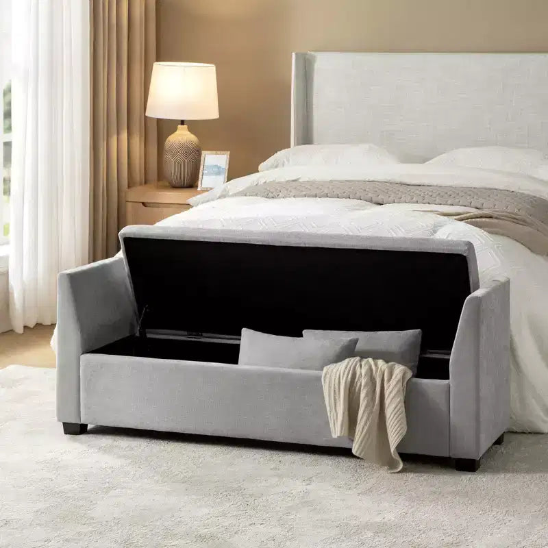 Panca contenitore imbottita con cuscini, 1 persona, color carbone/grigio/avorio