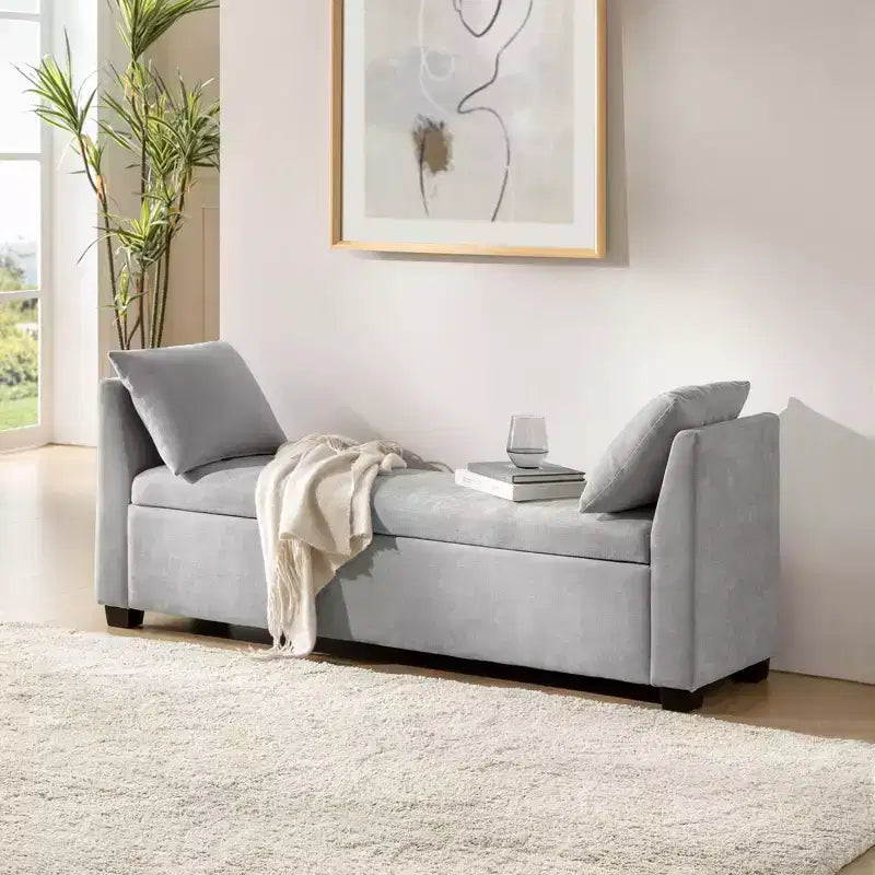 Panca contenitore imbottita con cuscini, 1 persona, color carbone/grigio/avorio