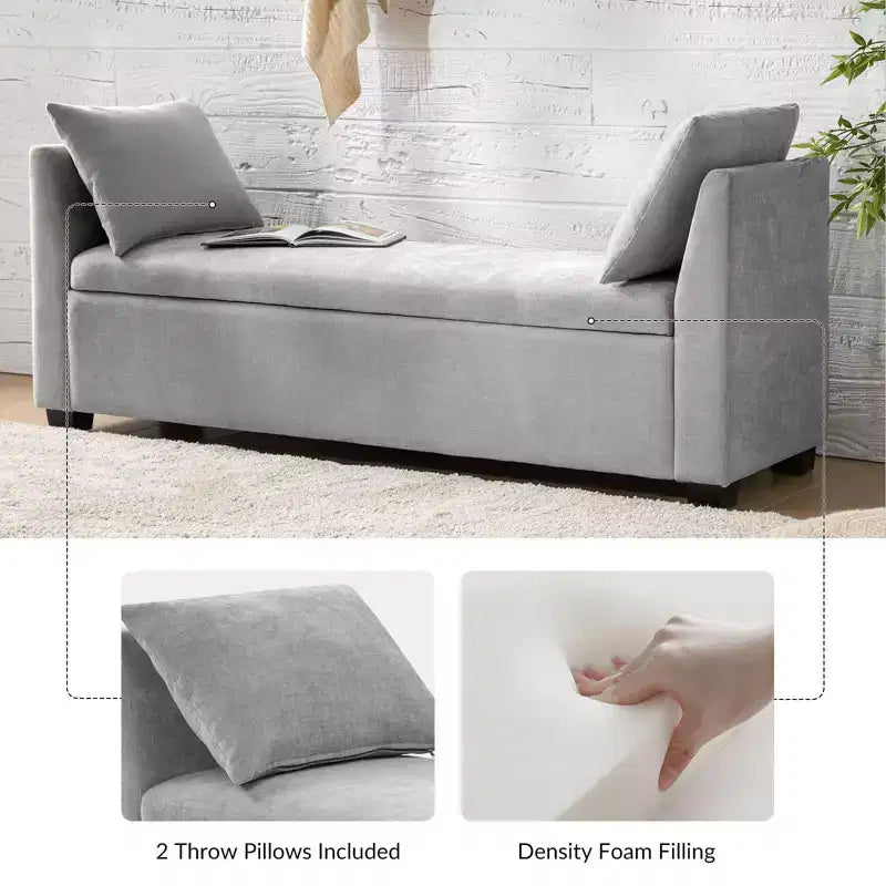 Panca contenitore imbottita con cuscini, 1 persona, color carbone/grigio/avorio
