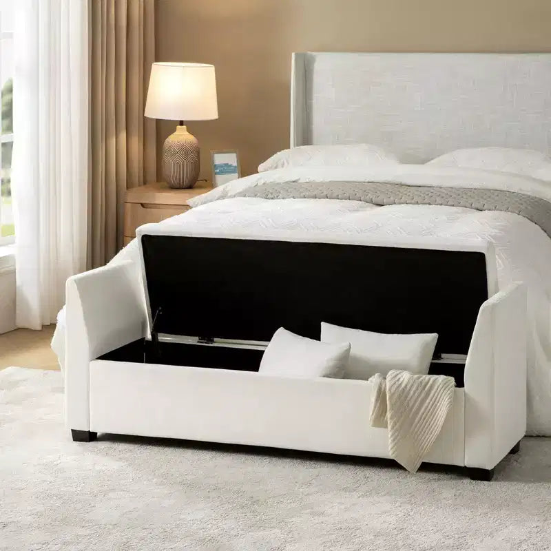 Panca contenitore imbottita con cuscini, 1 persona, color carbone/grigio/avorio