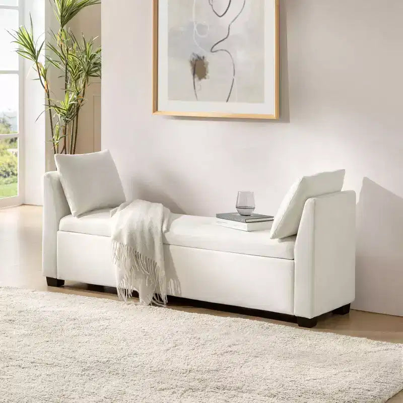 Panca contenitore imbottita con cuscini, 1 persona, color carbone/grigio/avorio