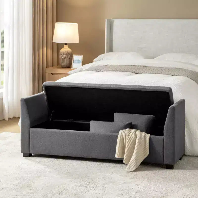 Panca contenitore imbottita con cuscini, 1 persona, color carbone/grigio/avorio