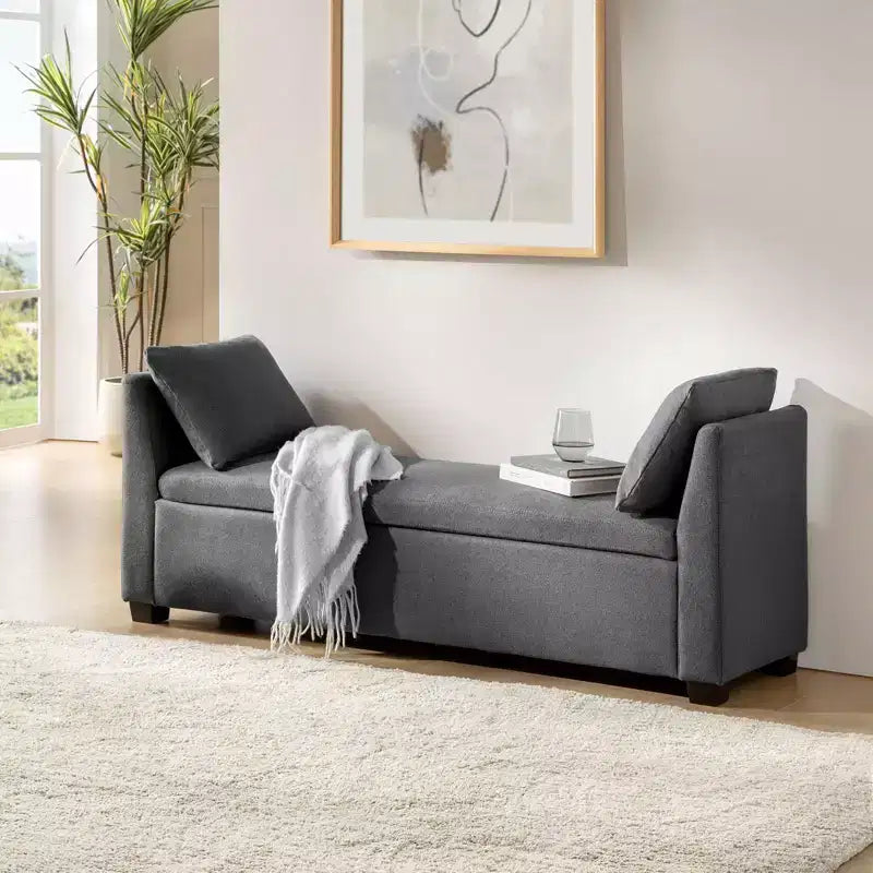 Panca contenitore imbottita con cuscini, 1 persona, color carbone/grigio/avorio