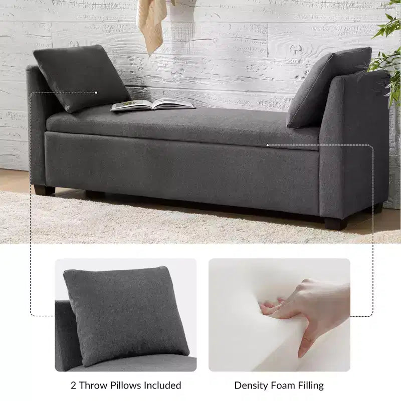 Panca contenitore imbottita con cuscini, 1 persona, color carbone/grigio/avorio