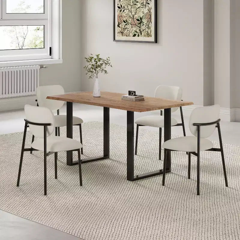 Sedia da pranzo imbottita beige/nera, senza braccioli, set da 4