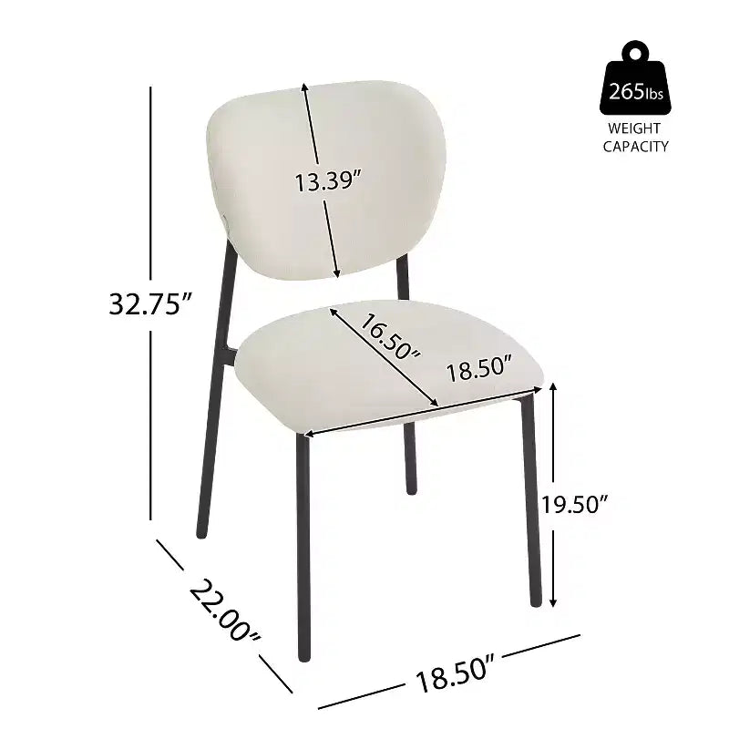 Sedia da pranzo imbottita beige/nera, senza braccioli, set da 4
