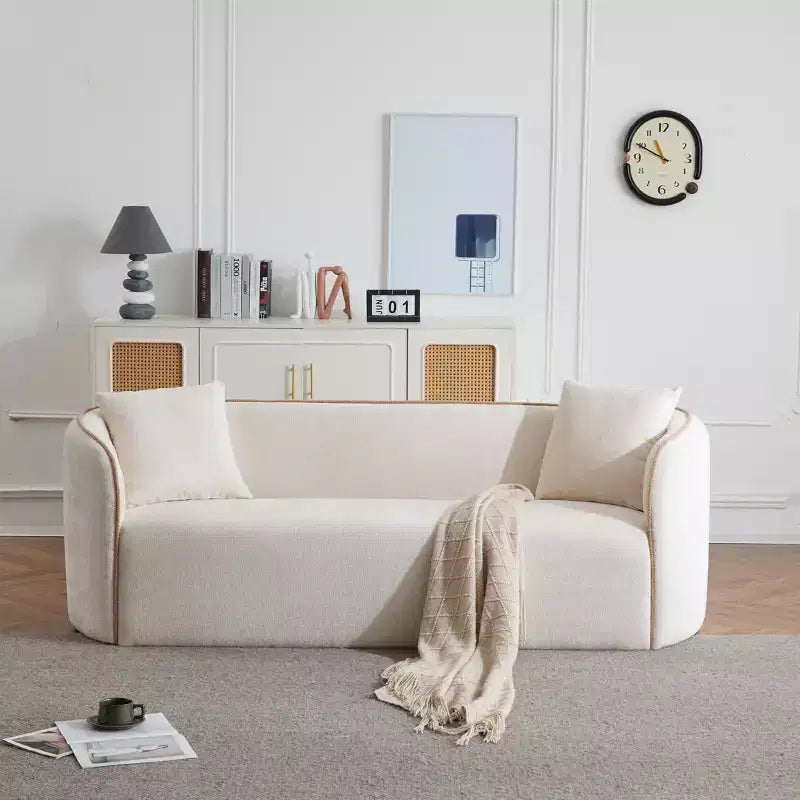 Divano Curvo Bouclé Beige/Bianco, 3 Posti