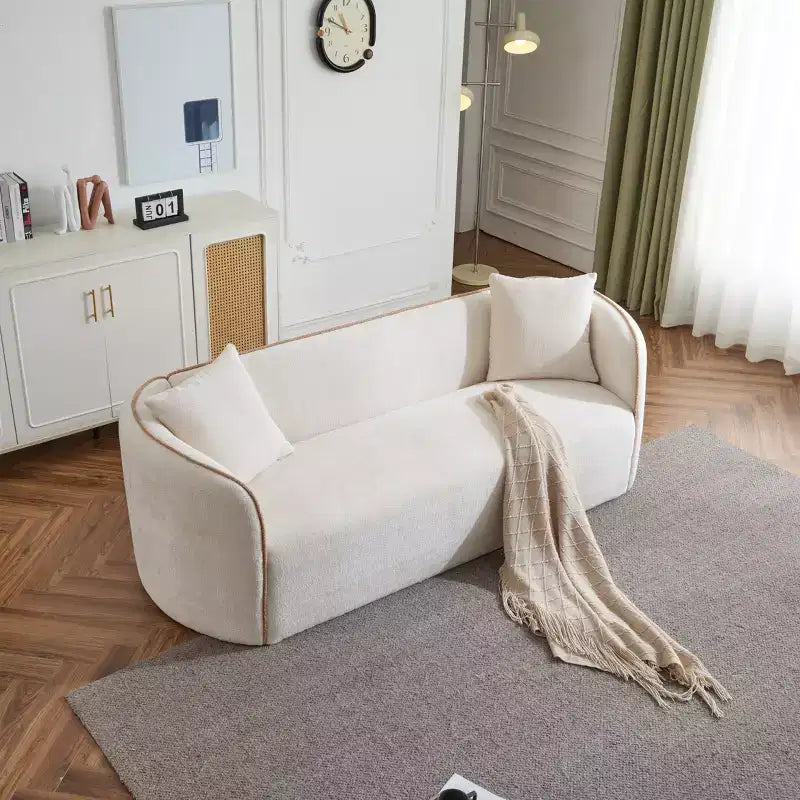 Divano Curvo Bouclé Beige/Bianco, 3 Posti