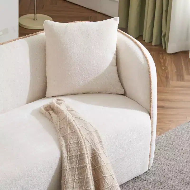 Divano Curvo Bouclé Beige/Bianco, 3 Posti