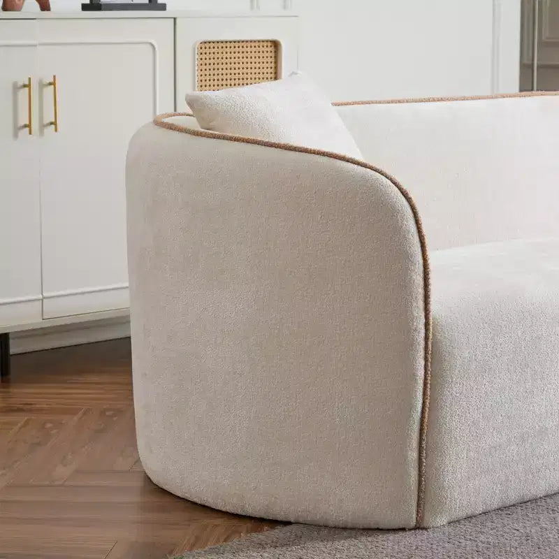 Divano Curvo Bouclé Beige/Bianco, 3 Posti