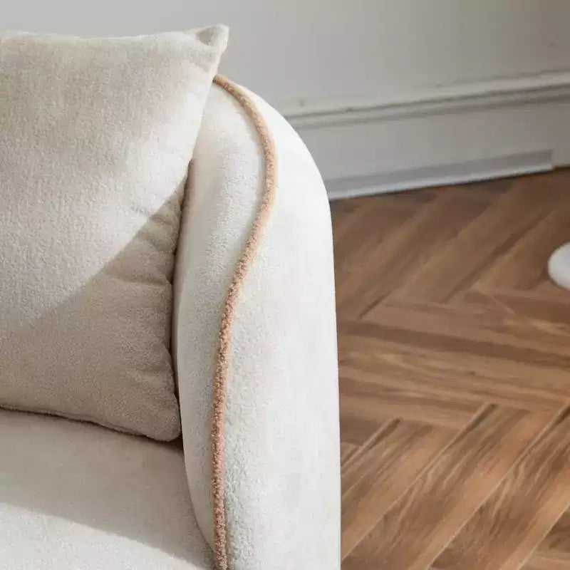 Divano Curvo Bouclé Beige/Bianco, 3 Posti