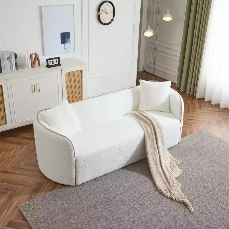 Divano Curvo Bouclé Beige/Bianco, 3 Posti