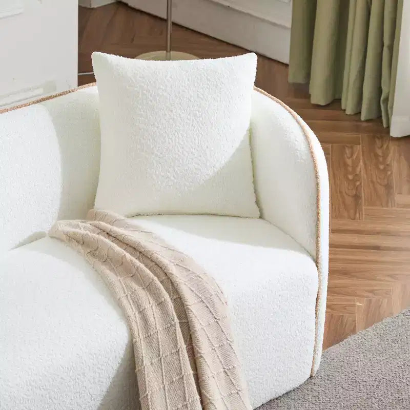 Divano Curvo Bouclé Beige/Bianco, 3 Posti