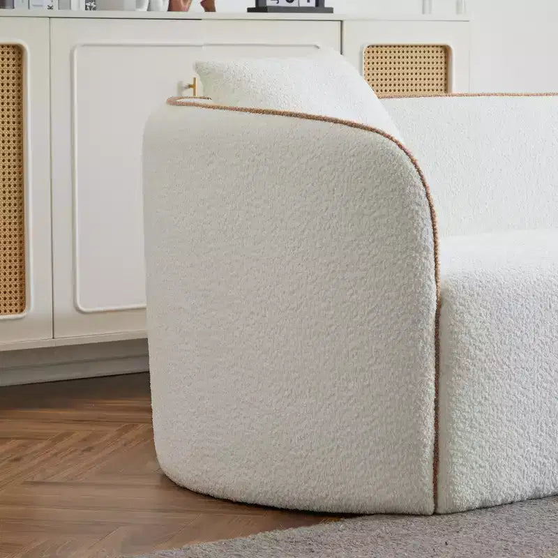 Divano Curvo Bouclé Beige/Bianco, 3 Posti