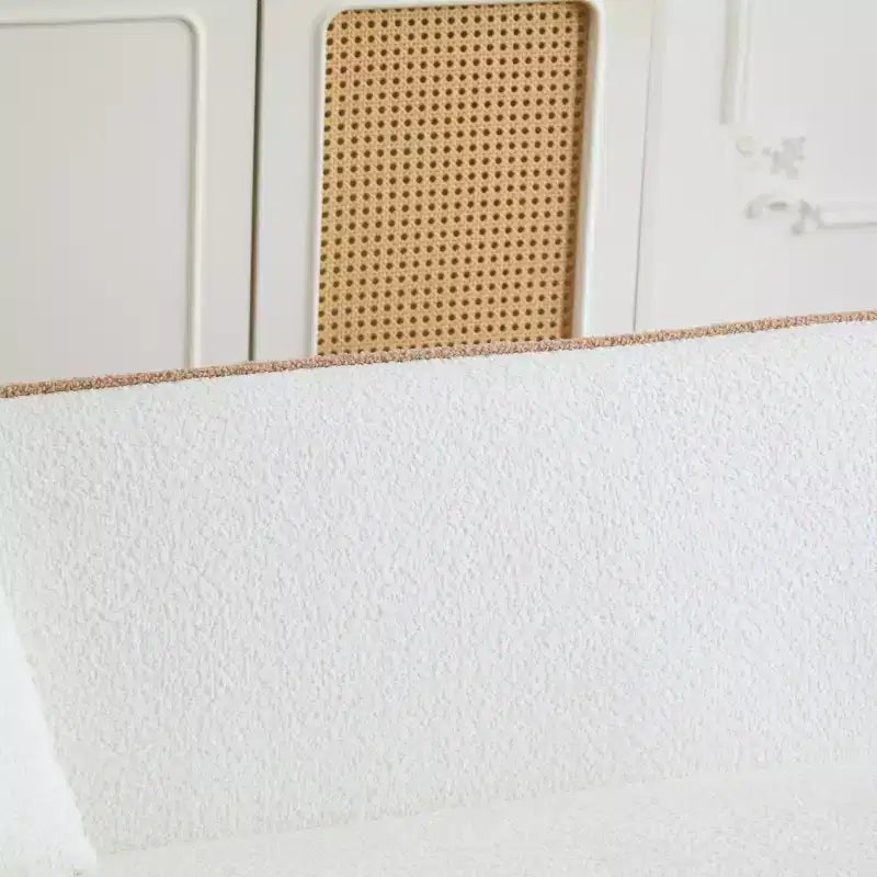 Divano Curvo Bouclé Beige/Bianco, 3 Posti