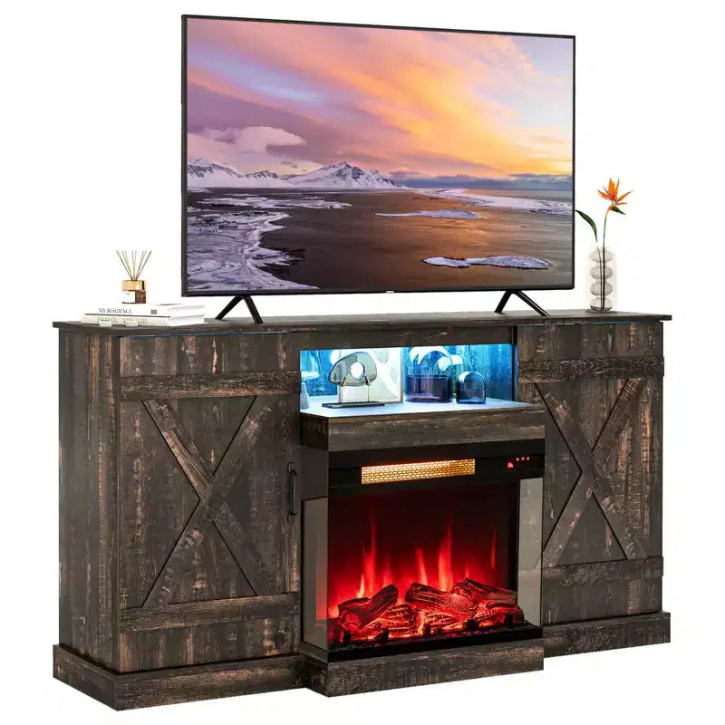 Costway 58 Fireplace TV stand with 23 3-side glass electric fireplace 20 color led lights