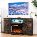 Mobile TV con caminetto elettrico 150 cm, in rovere rustico scuro, con vetro su 3 lati, adatto a TV fino a 65"