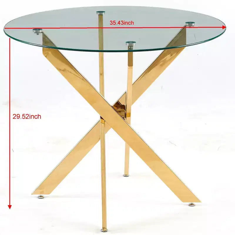 Tavolo da pranzo con piano in vetro oro/grigio e gambe incrociate in metallo, 2-4 posti