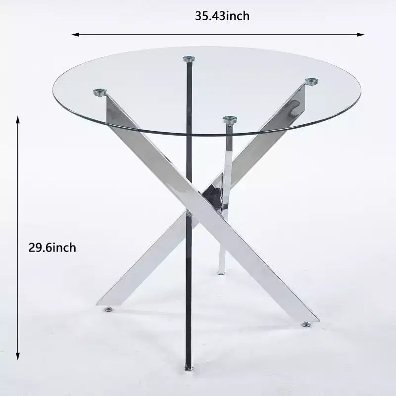 Tavolo da pranzo con piano in vetro oro/grigio e gambe incrociate in metallo, 2-4 posti