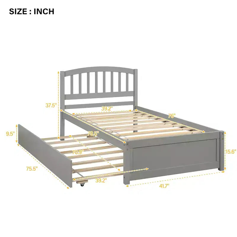 Piattaforma letto gemella con rotelle, Espresso/Grigio/Noce/Bianco, per 2 persone