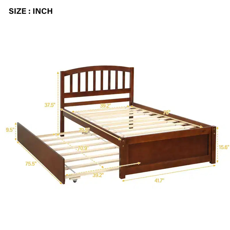 Piattaforma letto gemella con rotelle, Espresso/Grigio/Noce/Bianco, per 2 persone