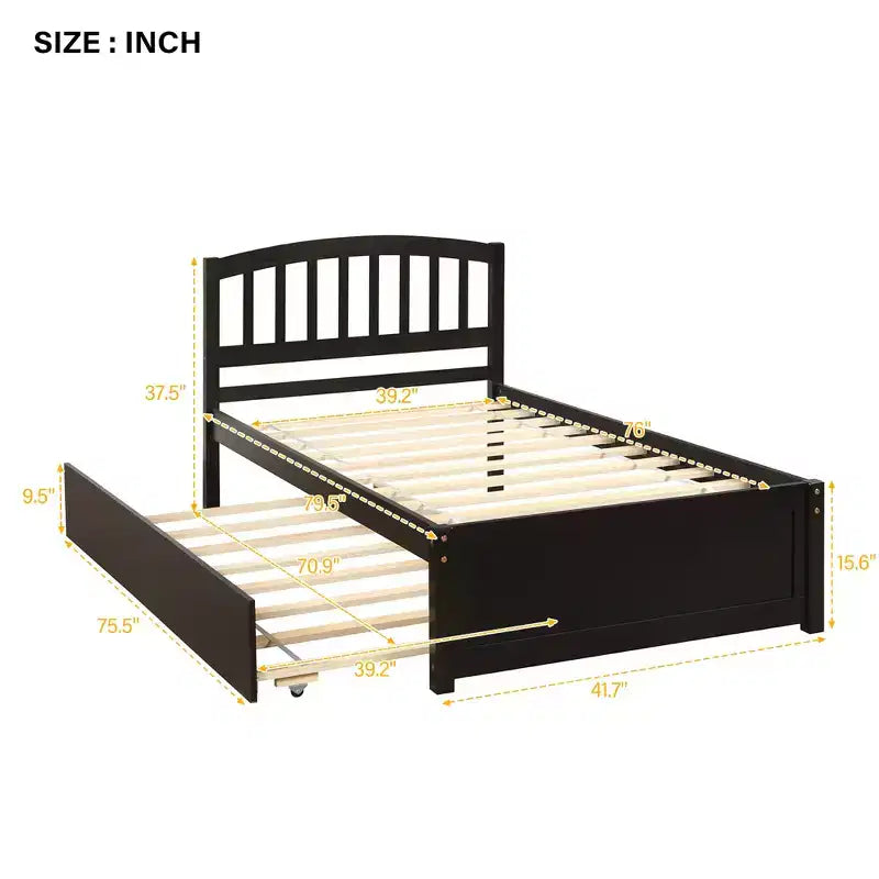 Piattaforma letto gemella con rotelle, Espresso/Grigio/Noce/Bianco, per 2 persone