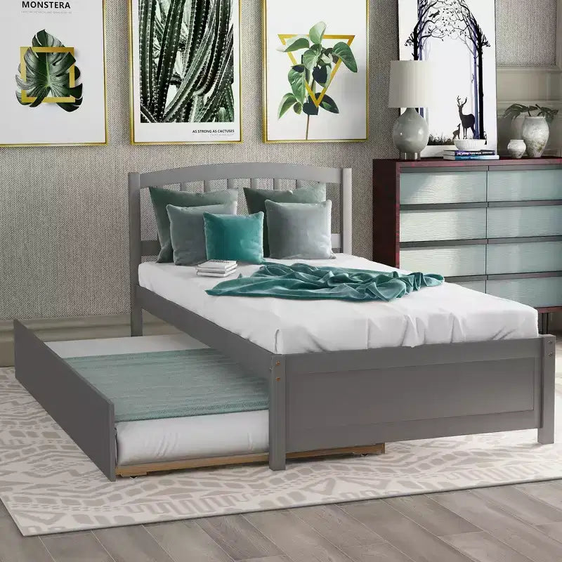Whisen Elegant Design Twin size Platform Bed with Trundle