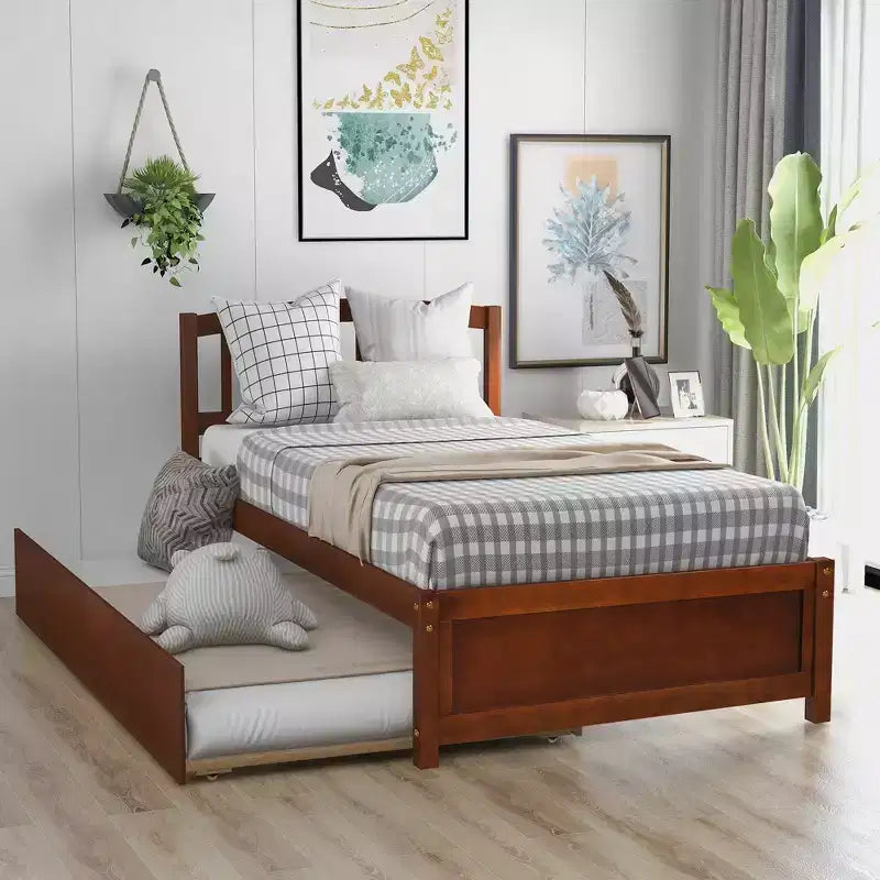 Piattaforma letto gemella con rotelle, Espresso/Grigio/Noce/Bianco, per 2 persone