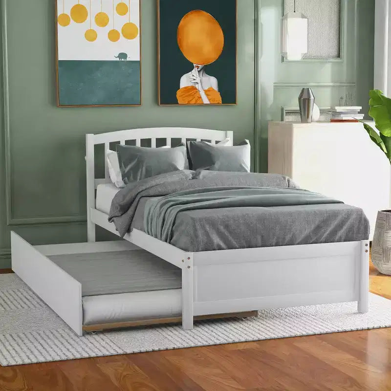 Piattaforma letto gemella con rotelle, Espresso/Grigio/Noce/Bianco, per 2 persone