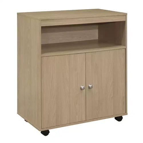 Carrello da Cucina a 2 Ante con Ripiano Aperto, Faggio/Bianco, Utente Singolo