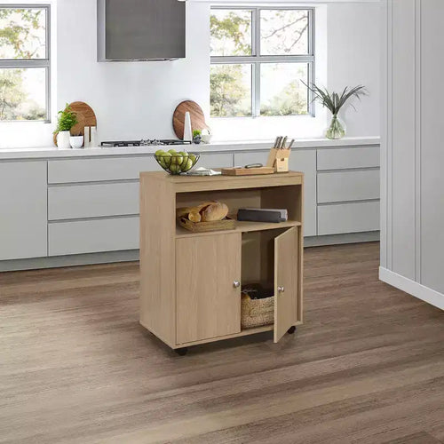 Kings Brand Furniture Vericombe Microwave Kitchen Cart, 2-Door Accent Storage Cabinet