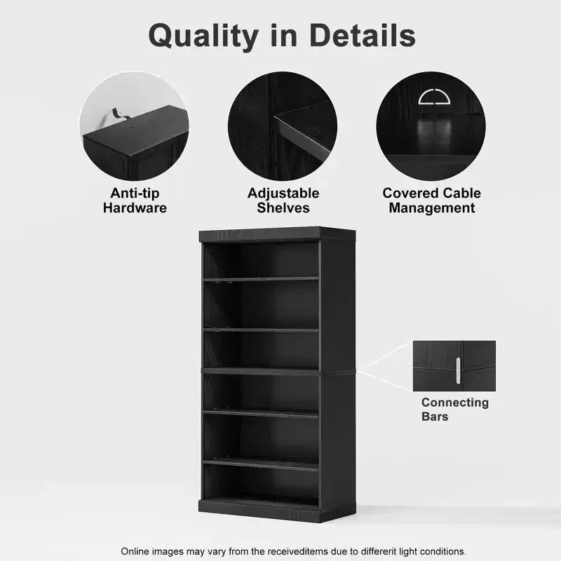 Mobile contenitore nero in legno a giorno con ripiani regolabili, 79 cm (A) x 79 cm (L) x 41 cm (P)