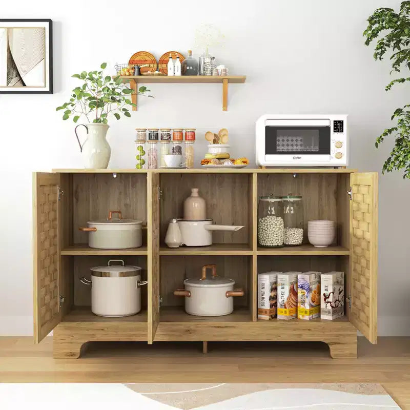 Marrone, Stile Rustico, Credenza Buffet Contenitore a 3 Ante (120 cm L, Montaggio per 1 Persona)