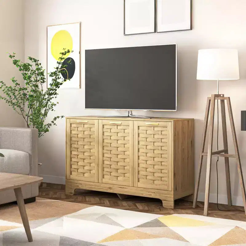 Marrone, Stile Rustico, Credenza Buffet Contenitore a 3 Ante (120 cm L, Montaggio per 1 Persona)