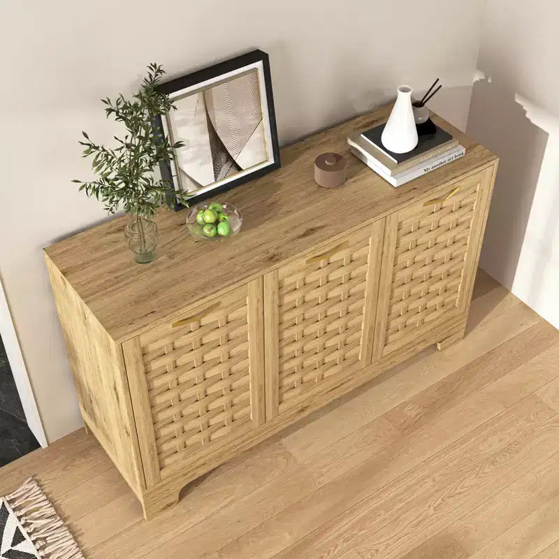 Marrone, Stile Rustico, Credenza Buffet Contenitore a 3 Ante (120 cm L, Montaggio per 1 Persona)