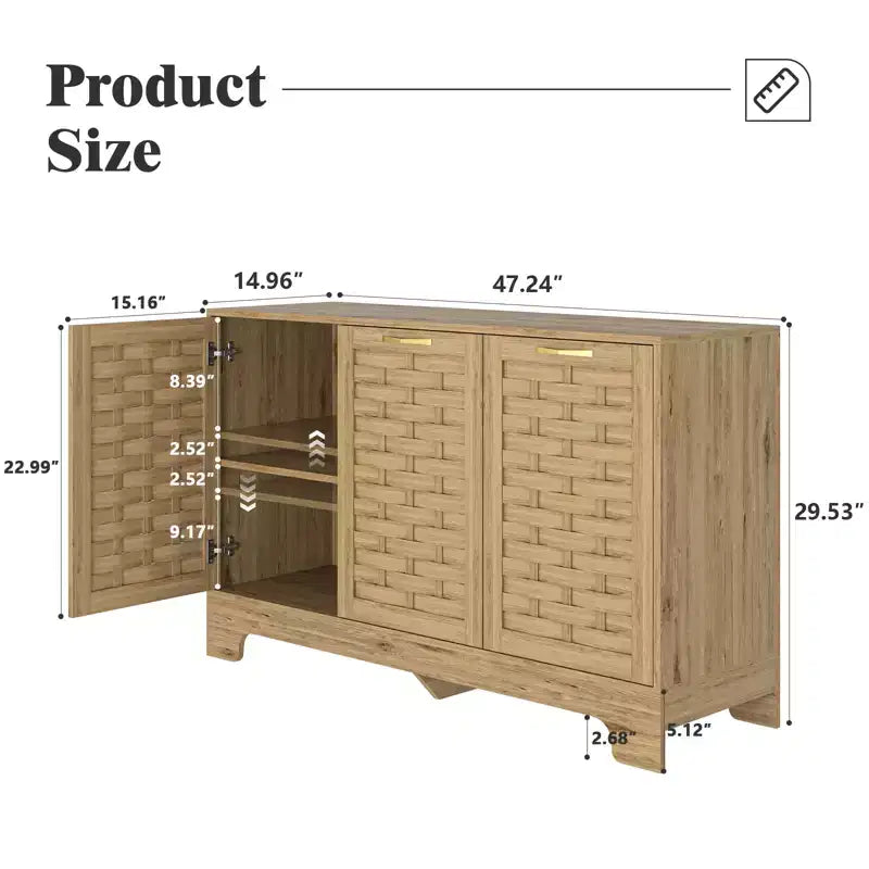 Marrone, Stile Rustico, Credenza Buffet Contenitore a 3 Ante (120 cm L, Montaggio per 1 Persona)