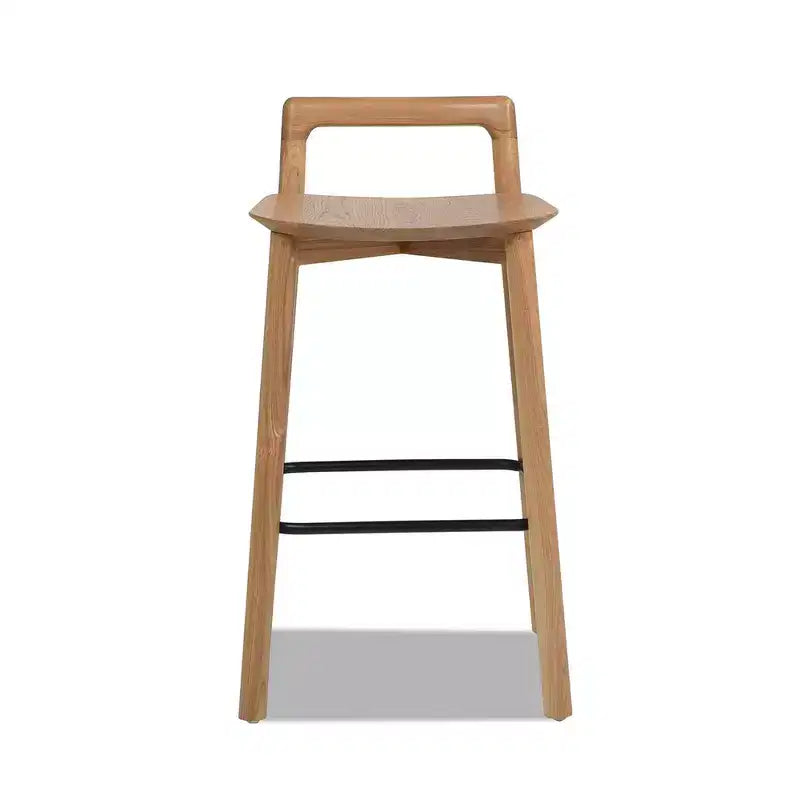 Sgabello da bancone basso in legno con sedile singolo, in noce marrone scuro/frassino biondo naturale