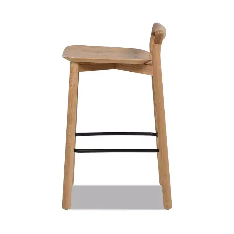 Sgabello da bancone basso in legno con sedile singolo, in noce marrone scuro/frassino biondo naturale