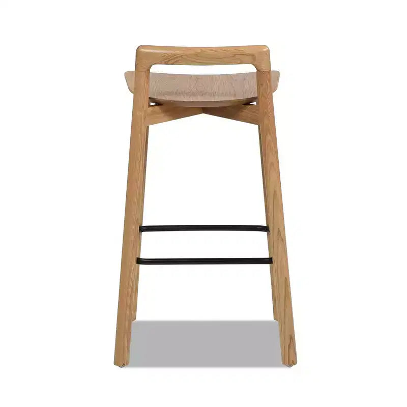 Sgabello da bancone basso in legno con sedile singolo, in noce marrone scuro/frassino biondo naturale