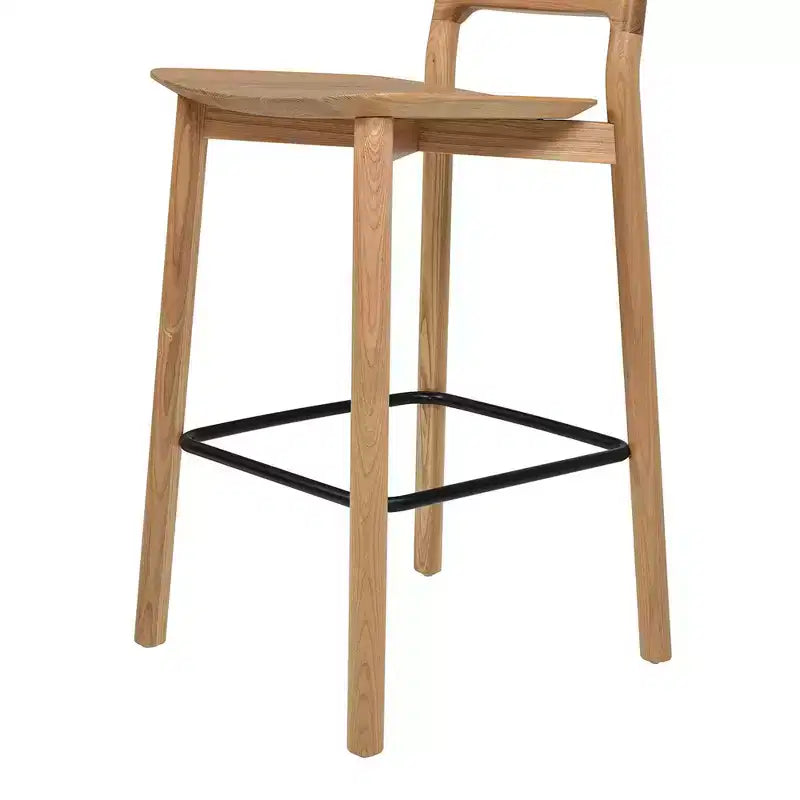 Sgabello da bancone basso in legno con sedile singolo, in noce marrone scuro/frassino biondo naturale