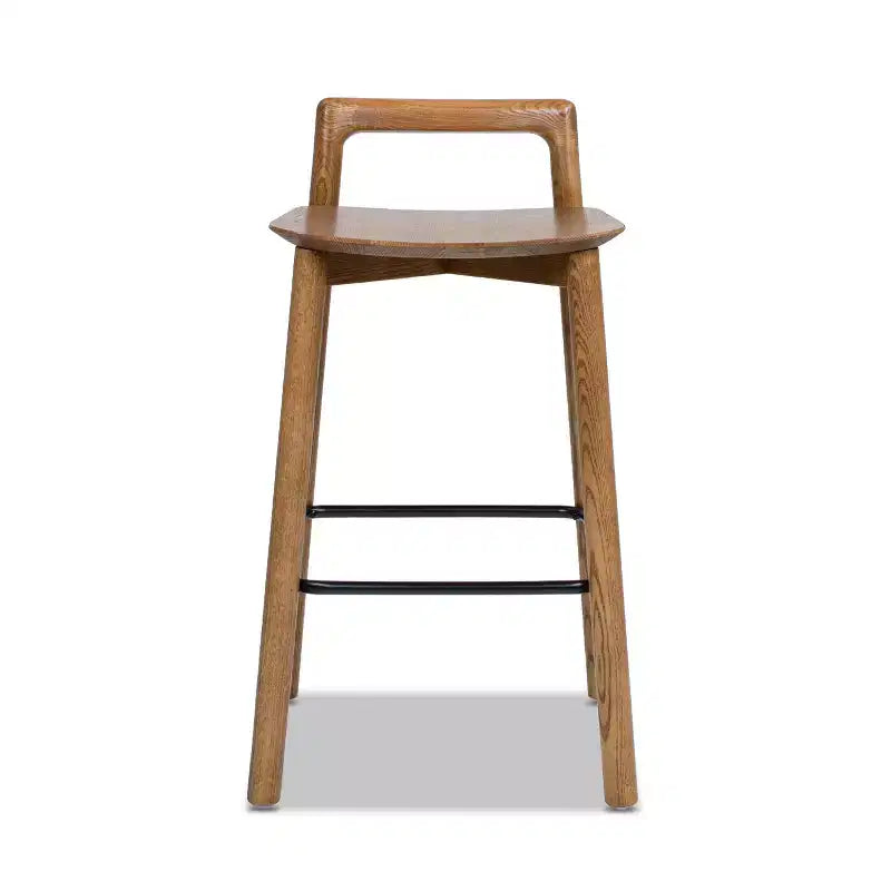 Sgabello da bancone basso in legno con sedile singolo, in noce marrone scuro/frassino biondo naturale