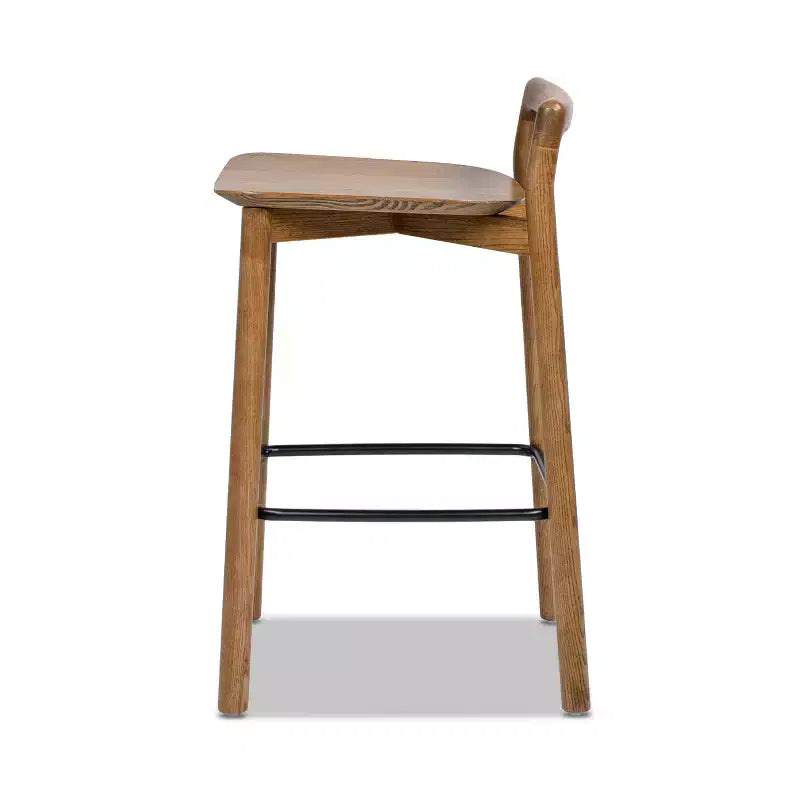 Sgabello da bancone basso in legno con sedile singolo, in noce marrone scuro/frassino biondo naturale