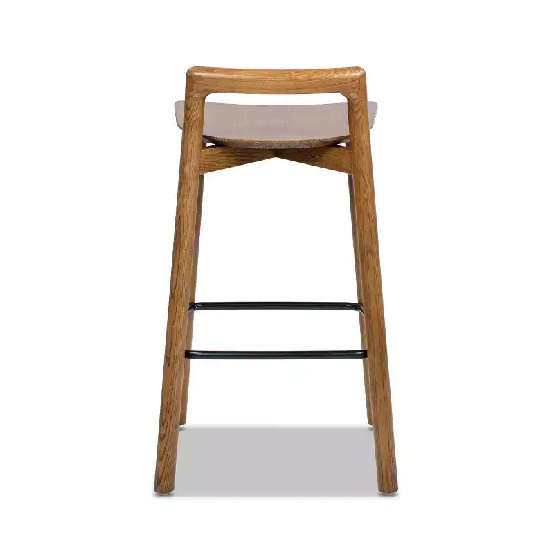 Sgabello da bancone basso in legno con sedile singolo, in noce marrone scuro/frassino biondo naturale
