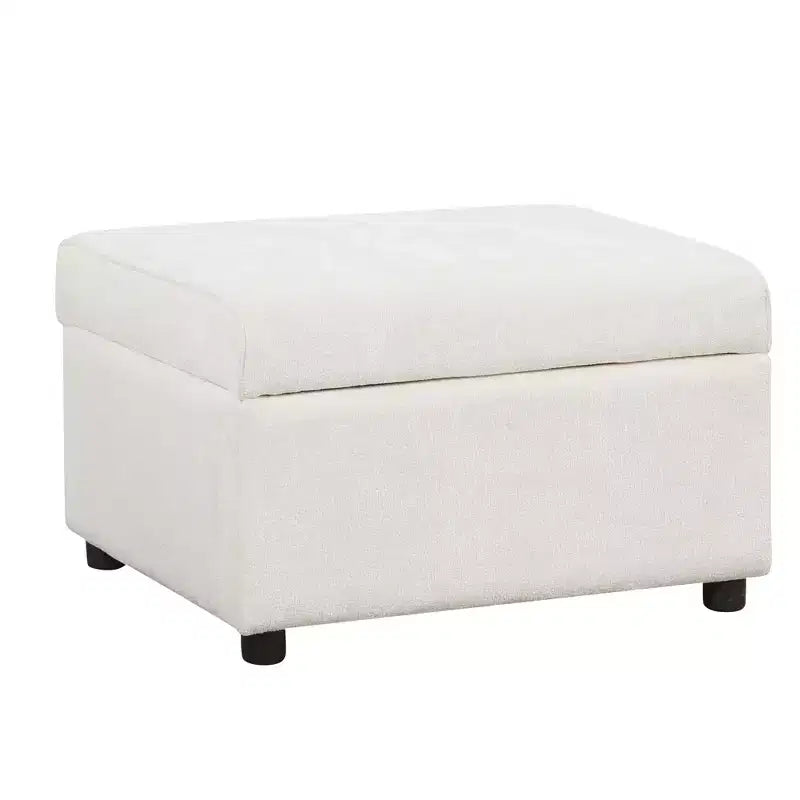 Divano letto componibile moderno crema/grigio con pouf contenitore – 6 posti a sedere